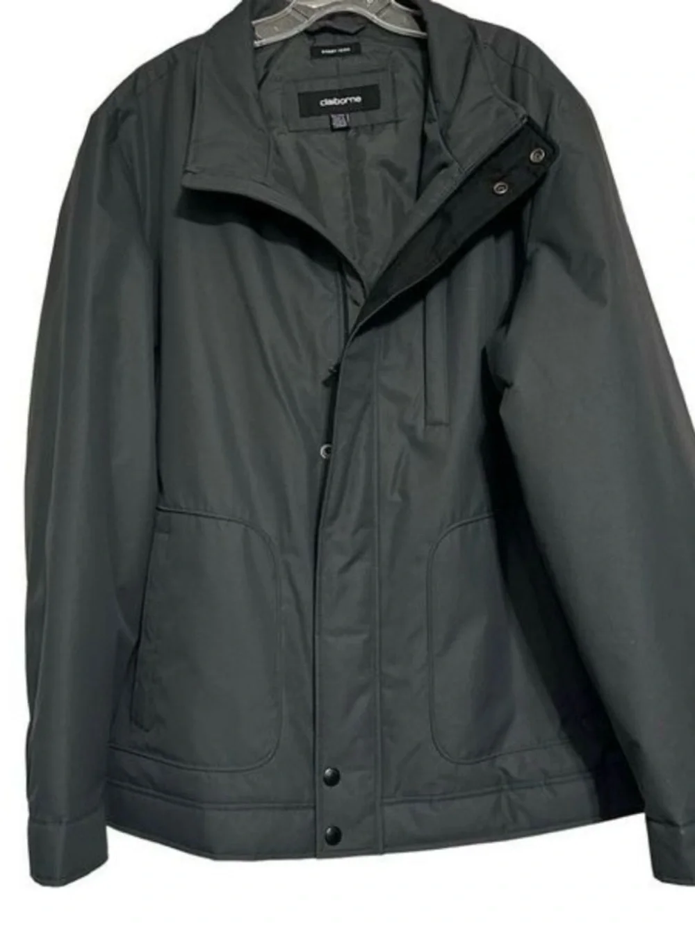 Claiborne Dobby Tech Jacket Men's XXL Dark Gray Insulated Zip & Snap Outerwear